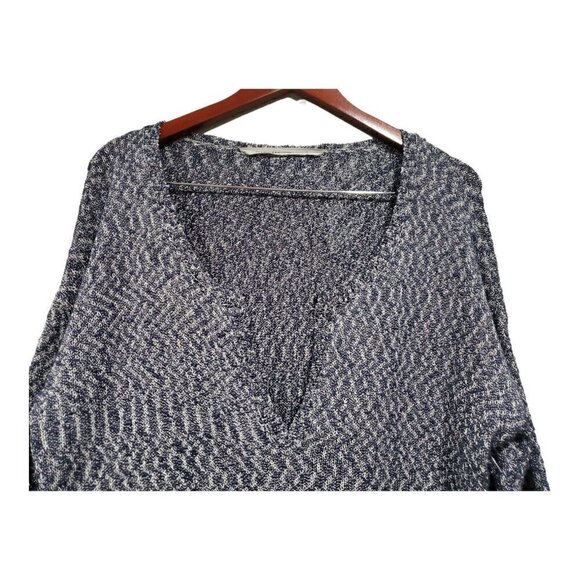 Athleta Women's Blue Silver V-Neck Open Knit Long-Sleeved Sweater Top Size XL - Picture 4 of 9